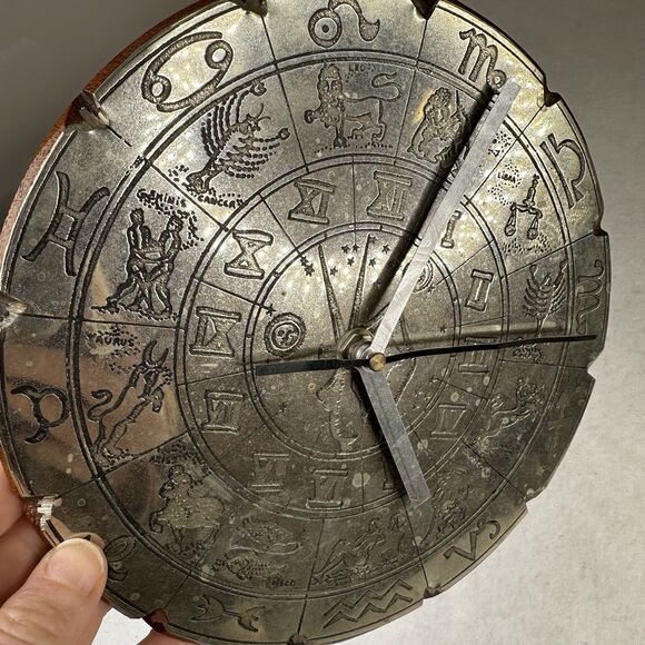 Astrology Zodiac sign navigation Sundial Metal Wood clock 7” - Picture 2 of 8